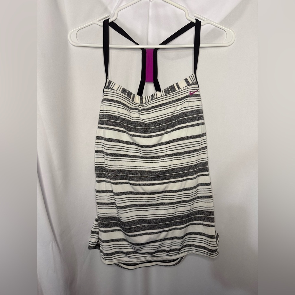 Nike Women's Black and White Striped Tank Top